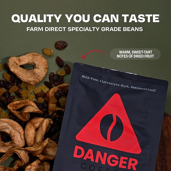 Danger Coffee by Dave Asprey Remineralized Mold Free &amp Lab Tested Swiss Water Decaf Ground Coffee Medium Roast Decaffeinated 10.9 Ounce