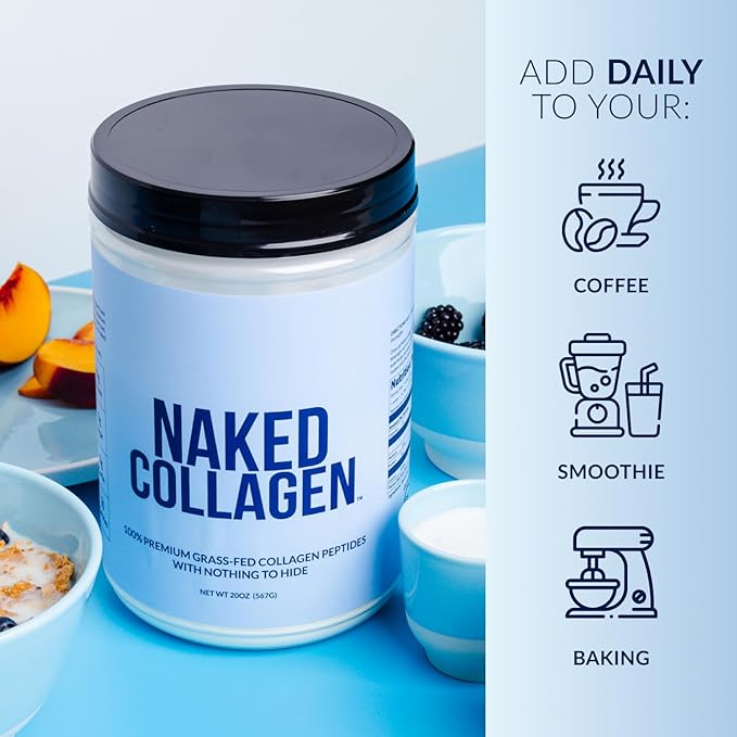 NAKED Collagen Peptides Protein Powder 60 Servings Pasture-Raised Unflavored Grass-Fed Hydrolyzed Collagen Supplement NSF Certified Paleo Friendly Non-GMO Keto Gluten Free 20oz