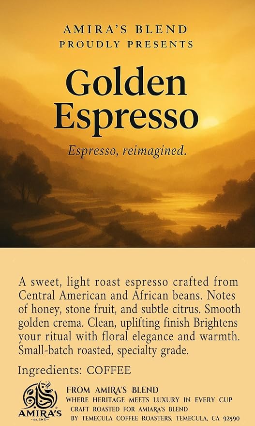 Amira’s Blend Golden Espresso – Light Roast Sweet Espresso Blend Specialty Grade Freshly Roasted Always – Espresso Reimagined (Whole Bean 12oz)