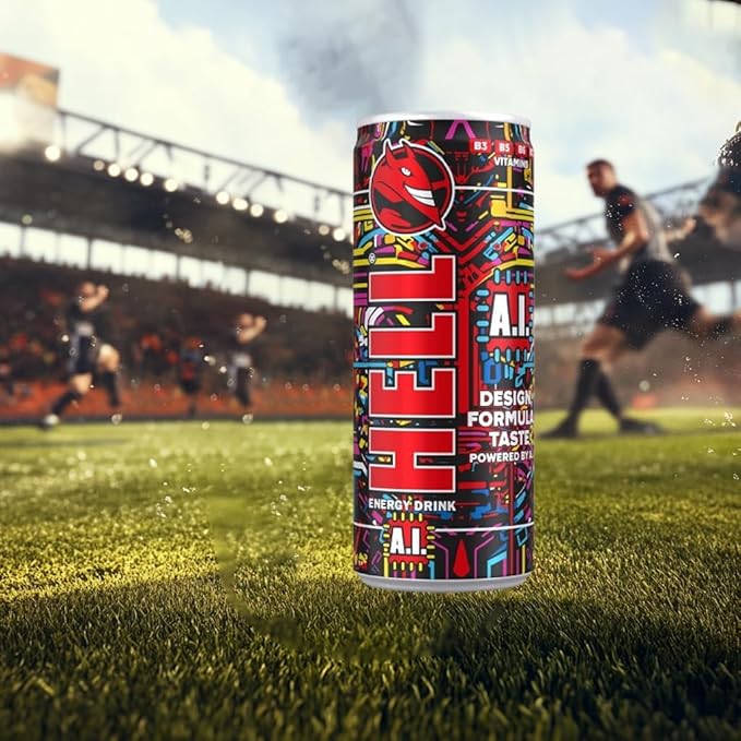 HELL A.I. Energy Drink | 32 mg/100 ml Caffeine | Vitamins B3 B5 B6 B12 | No Preservatives | Environmentally Friendly Packaging | 24 x 250ml | Compatible with HELL Energy