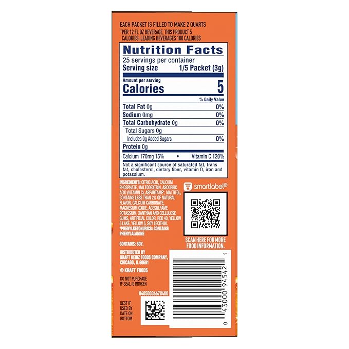 Crystal Light Classic Orange with Vitamin C &amp Calcium Drink Mix (20 Pitcher Packets 4 Canisters of 5)