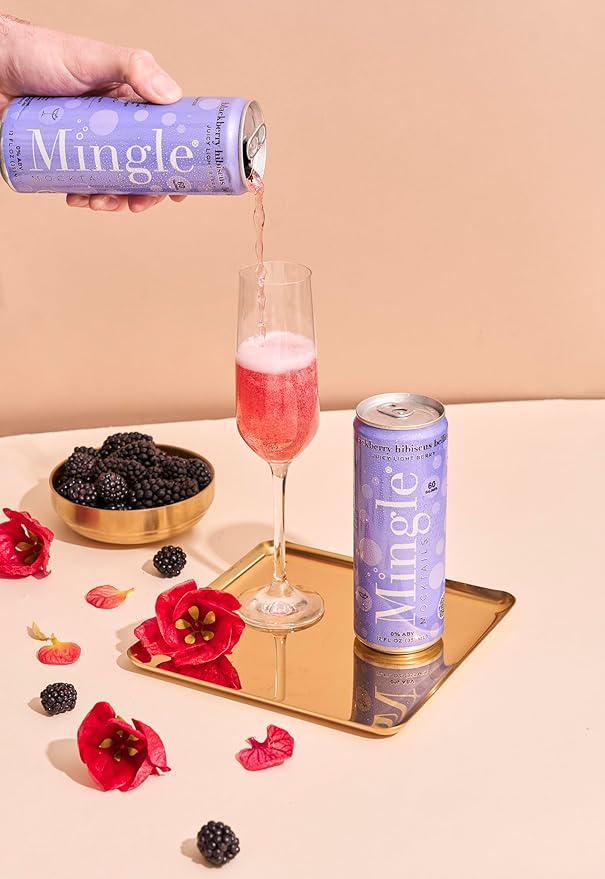 Mingle Mocktails Blackberry Hibiscus Bellini Non Alcoholic Drinks Alcohol Alternative Pre-Mixed Drinks with Real Juice Canned Mocktails or Cocktail Drink Mixer Gluten Free Vegan 24 Pack 12 fl oz