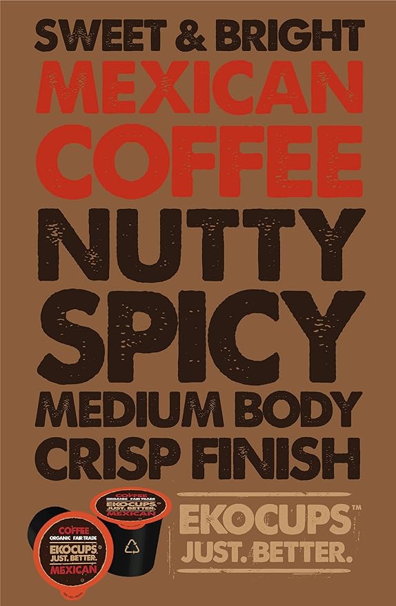 EKOCUPS Organic Mexican Roast Coffee Pods Extra 30% More Coffee Per Cup Artisan Fair Trade Dark Roast 80 Recyclable Pods for Keurig K Cup Machines