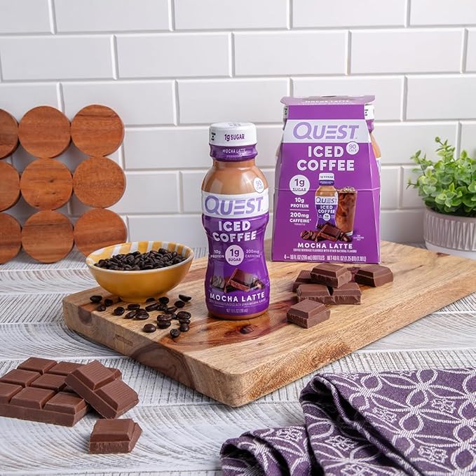 Quest Nutrition Iced CoffeeMocha Latte1g Sugar10g Protein90 calories200mg of caffeine(Pack of 24)