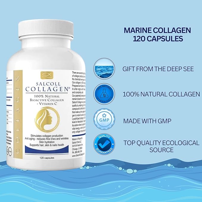 Salcoll Pure Marine Collagen Skin Capsules (120 Count) – Anti-Aging Supplement for Women &amp Men Boosts Collagen Reduces Wrinkles Supports Skin Hair &amp Nails with Hydration &amp Nourishment