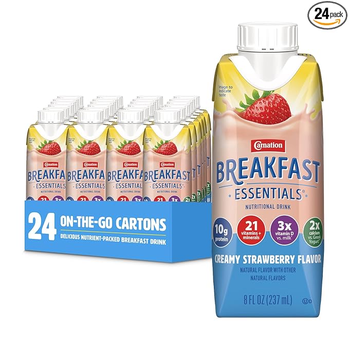 Carnation Breakfast Essentials Ready-to-Drink Creamy Strawberry 8 FL OZ Carton8 Fl Oz (Pack of 24)