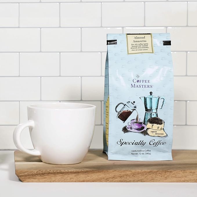 Coffee Masters Flavored Coffee Almond Amaretto Ground 12-Ounce Bags (Pack of 4)