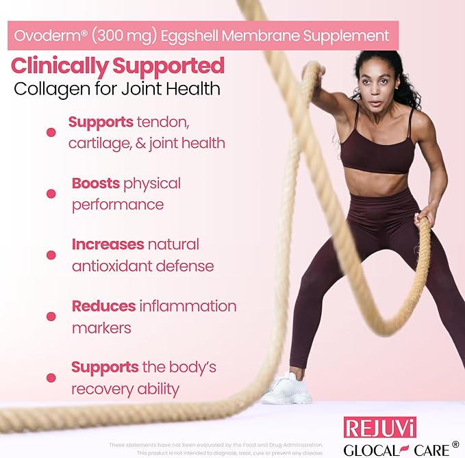 GlocalCare Rejuvi Collagen Booster – 300mg Ovoderm Vegetarian Collagen for Skin Elasticity Firmness &amp Joint Support – Biotin Grape Seed Extract CoQ10 (20 Capsules)