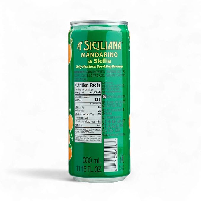 A' Siciliana Sicilian Sparkling Drink Mandarino- Refreshing and Delicious Italian Soda made with Sicilian Mandarin - Authentic Imported Italian Beverage - Mandarino Soda 24 Pack of 11.15 fl oz Cans
