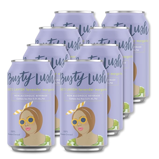 Busty Lush Craft Mocktails – Non-Alcoholic Sparkling Drinks Zero Proof Drinks Lavender Margarita Alcohol Alternative – Low Sugar &amp Low Calorie Ready to Drink | 12 oz (8-Pack)
