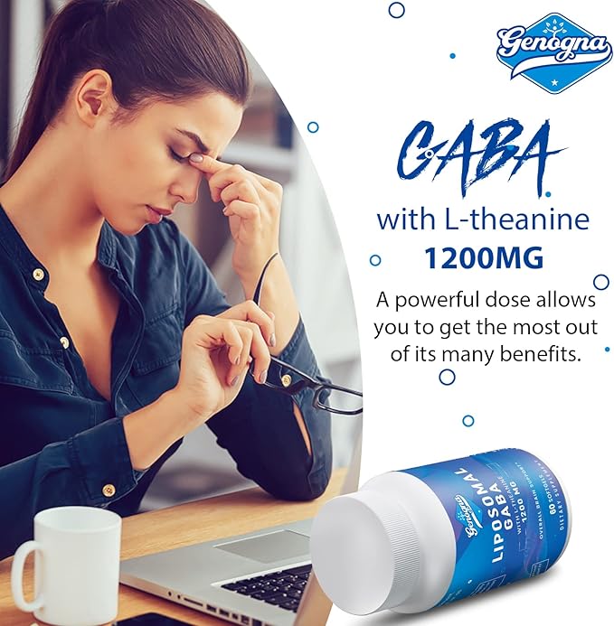 GABA with L-Theanine Supplement 1200mg - High Bioavailable Liposomal GABA Supplements 60 Capsules for Adults