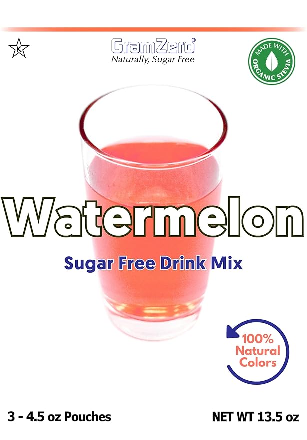 GramZero Watermelon Zero Calorie Sugar Free Drink Mix Great For Nutrition Club Loaded Teas Stevia Sweetened
