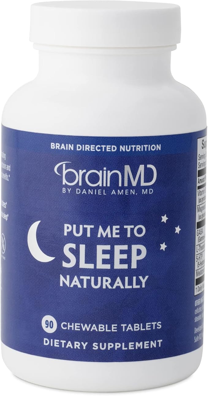 BRAINMD Dr Amen Put Me To Sleep Naturally - 90 Chewable Tablets - with Melatonin L-Theanine Magnesium GABA Vitamin B6 &amp 5-HTP - Gluten Free - 45 Servings
