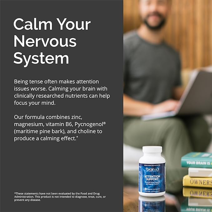 BRAINMD Dr Amen Attention Support - 90 Capsules Pack of 2 - Promotes Mental Focus &amp Impulse Control - Gluten Free - 60 Total Servings