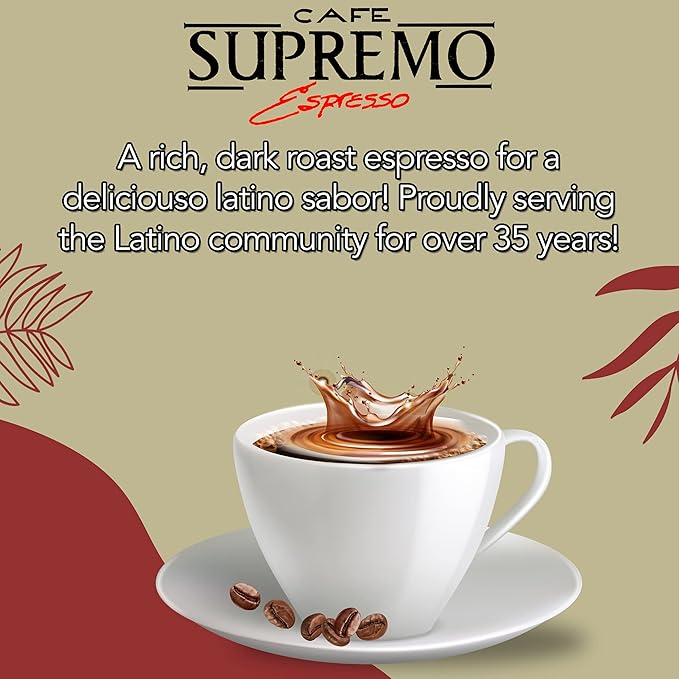 Cafe Supremo Espresso Coffee Dark Roast 100% Espresso Ground Coffee with a Latino Taste Blend Vacuum Sealed Brick (8.8 Ounce Pack of 12)
