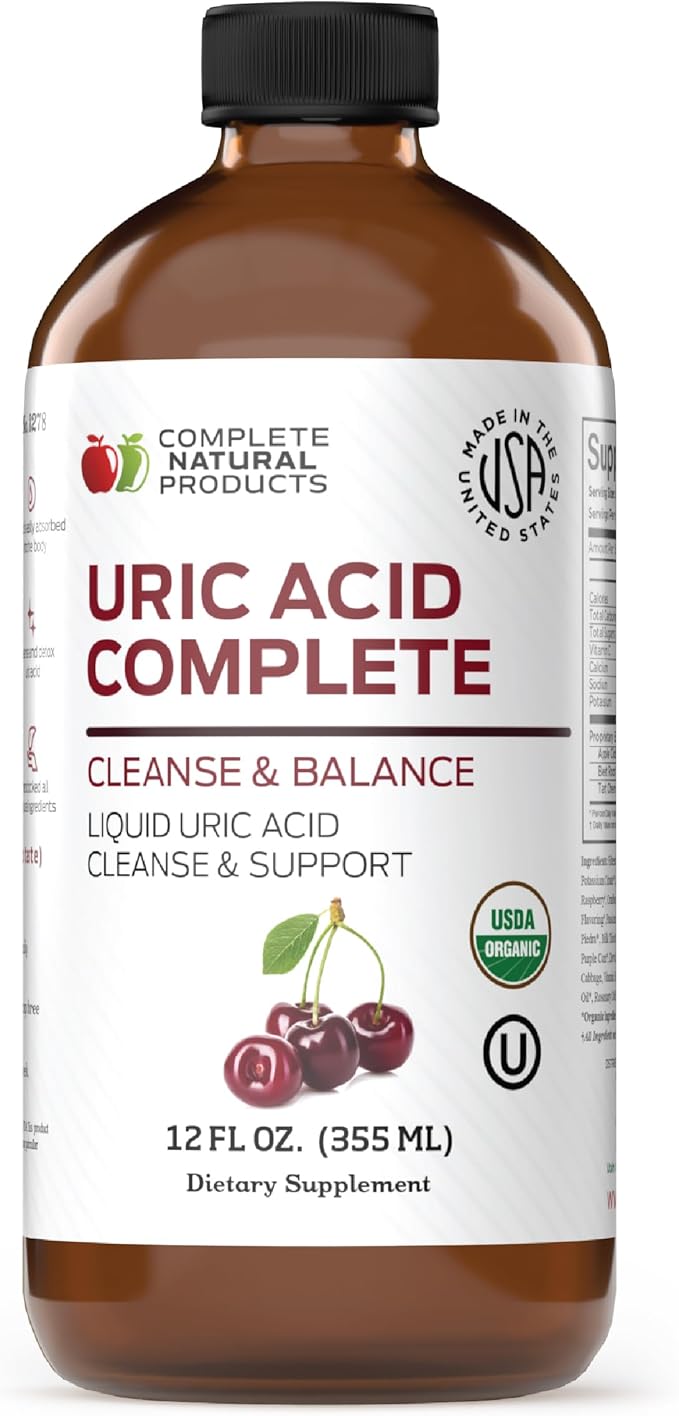 Complete Natural Uric Acid Complete - Liquid Supplement to Support Uric Acid Cleanse Kidney Health &amp Blood Circulation with Apple Cider Vinegar Tart Cherry Beet Root Lemon Cinnamon - 12oz