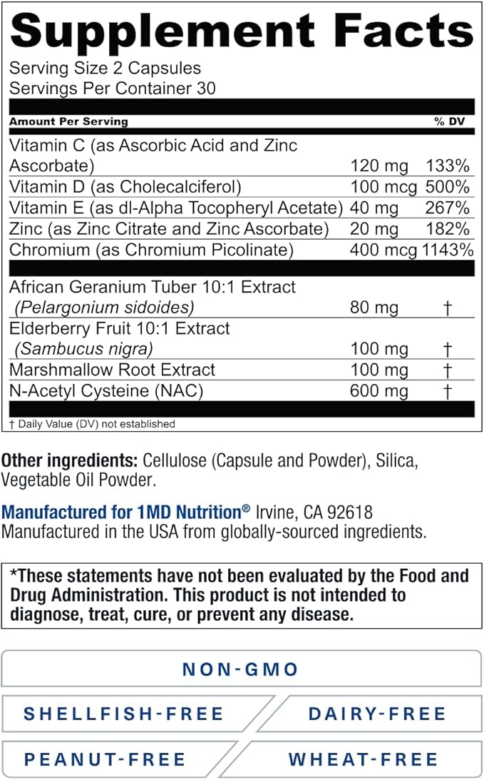 1MD Nutrition BreatheMD | Lung and Respiratory Support Supplement | Promotes a Healthy Immune System | with Elderberry Chromium and NAC | 60 Ct.
