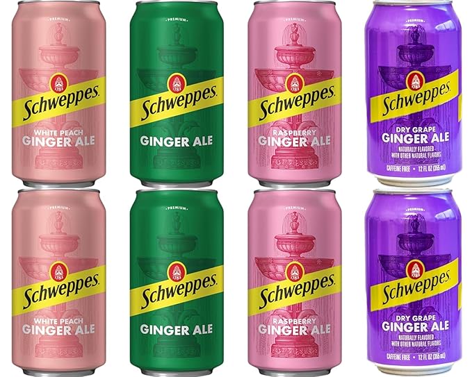 Schweppes Ginger Ale Variety Pack 4 Flavor White Peach Regular Raspberry Dry Grape 12 fl oz cans