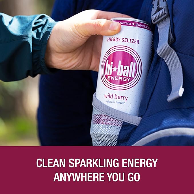 Hiball Clean Energy Drink - Wild Berry - Zero SugarZero Calorie Sparkling Water with 160mg Organic Caffeine50mg Organic Ginseng50mg-Organic Guarana and B Vitamins - 16 fl oz(Pack of 16)
