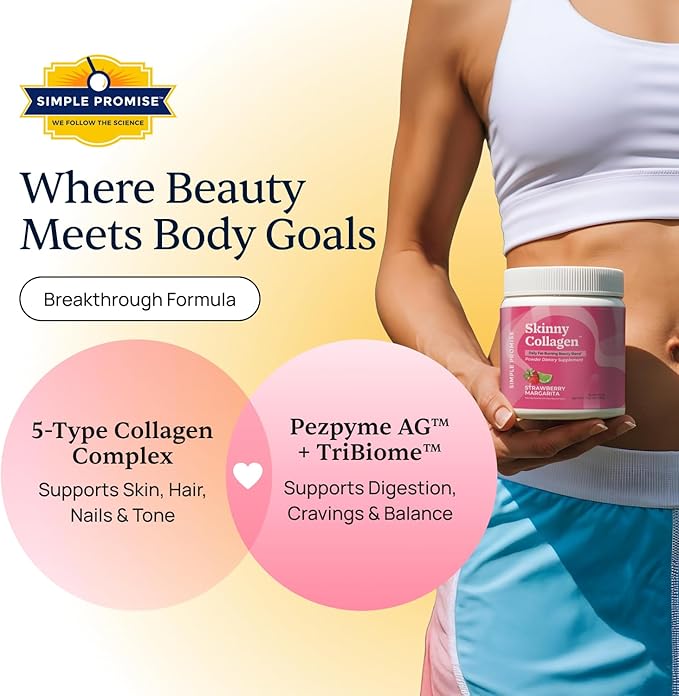 Skinny Collagen Weight Loss Supplement - Hydrolyzed Multi-Collagen Peptides Powder Drink - Types I II III V X - Supports Fat Burning &amp Weight Goals For Women - 30 Servings - Strawberry Margari