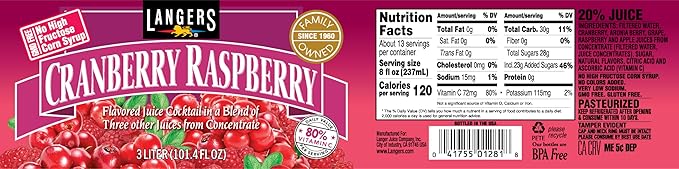 Langers Cranberry Variety Pack Cocktail Raspberry Pineapple Mango 101.4 Fl Oz (Pack of 4)