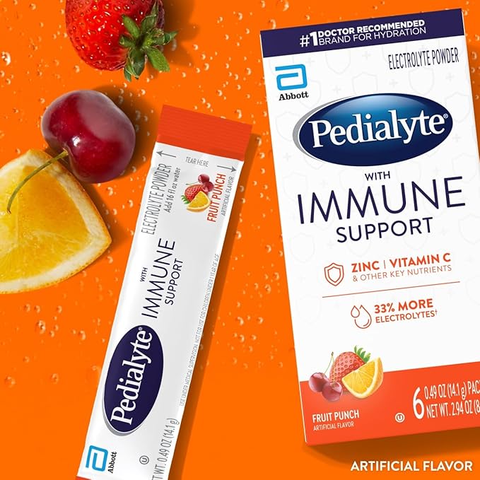 Pedialyte with Immune Support Electrolyte Drink Powder with Vitamin C and Zinc Advanced Hydration Fruit Punch 36 Powder Packets