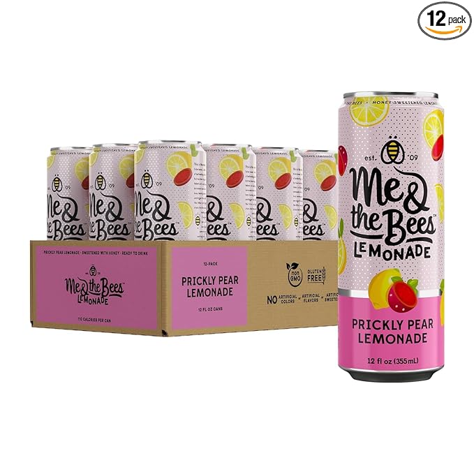 Me &amp the Bees Prickly Pear Lemonade All-Natural Flavors Drink No-Artificial Colors Perfect for Any Occasion (Pack of 12)