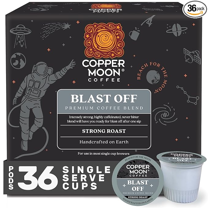 Copper Moon Single Serve Coffee Pods for Keurig K-Cup Brewers Strong Roast Blast Off Blend 36 Count