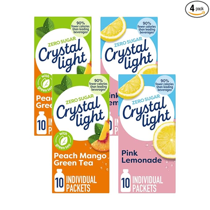 Crystal Light On-The-Go Variety Pack – Peach Mango Green Tea &amp Pink Lemonade Sugar-Free Powdered Drink Mix 10 CT Each (2 ea.Variety Pack)