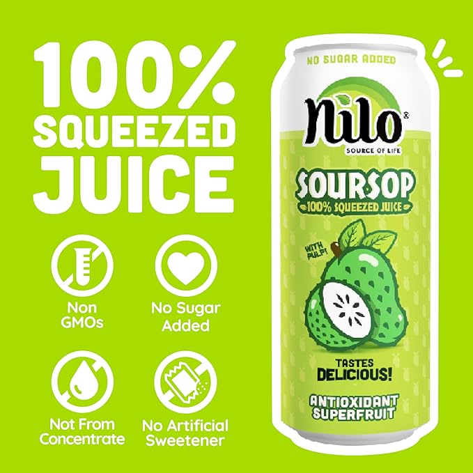 NILO Soursop Juice | 100% Real Guanabana Soursop Graviola | NO Sugar added | NOT From Concentrate | 16.57 oz (Pack of 12)