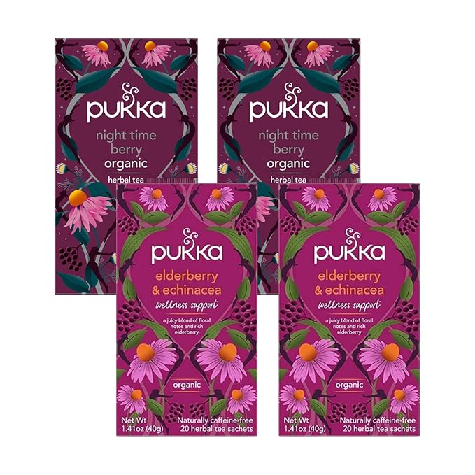 Pukka Tea Bags Organic (Elderberry and Echinacea &amp Night Time Berry) (2ea / 20ct) (Variety Pack)