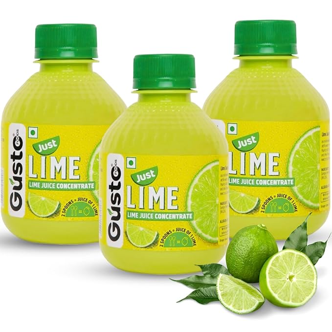 Gusto Foods Green Lime Juice Concentrate - Pack Of 3 20.2 oz (600Ml)| Equivalent To 60 Limes | Pocket Friendly Bottle | Ideal For Daily Use In Cooking &amp Beverages | Lime Juice In Every Drop 0.77