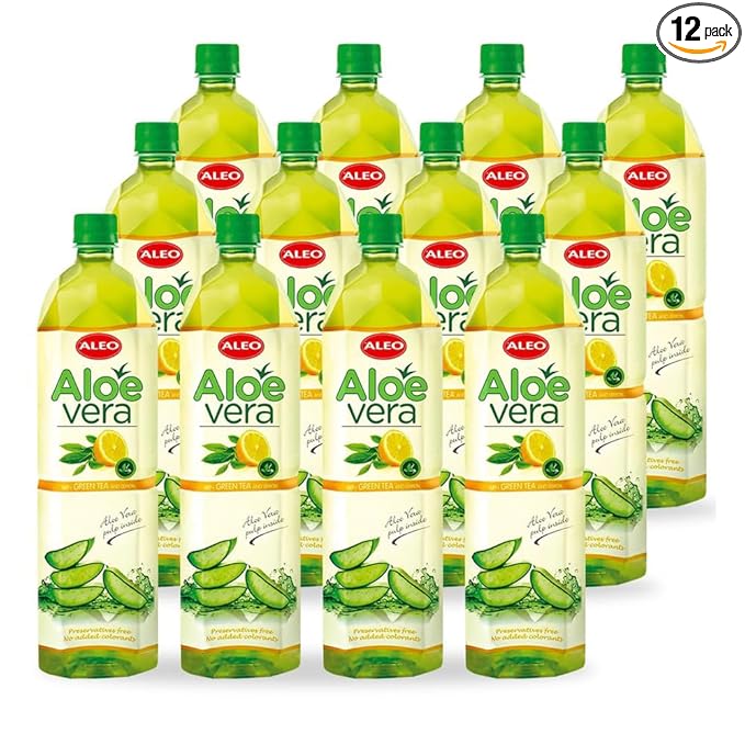 ALEO 1.5L x 12 Premium Green tea and Lemon Aloe Vera Drink - Natural No Preservatives No Artificial Colors Superior Taste Award 2025