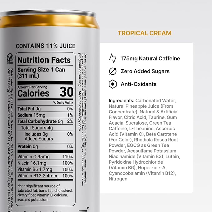 VALR Energy | Nitrogen-Infused Energy Drink | 175mg Natural Caffeine from Green Tea | Pre-Workout Performance with Amino Acids &amp Antioxidants | Gluten-Free &amp Vegan | (10.5 FL. OZ. ) (10.5 FL.