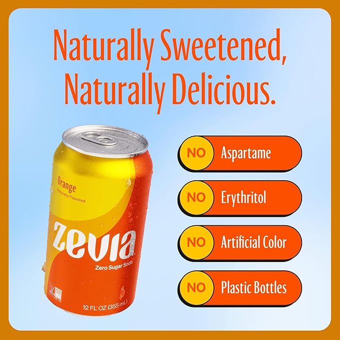 Generic Z e v i a Zero Calorie Soda Orange 12 Ounce Cans (Pack of 6)