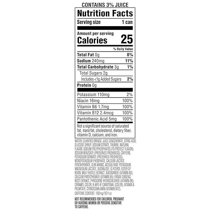 Rockstar Energy Drink with Caffeine Taurine and Electrolytes Recovery Orange 16 Fl Oz (Pack of 12)