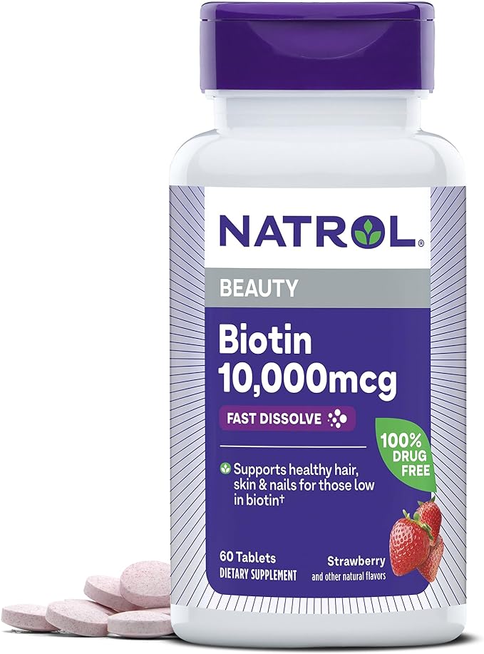 Natrol Melatonin 10mg Fast Dissolve 100ct &amp Biotin 10000mcg Fast Dissolve 60ct Strawberry Tablets Bundle for Sleep Hair Skin &amp Nails