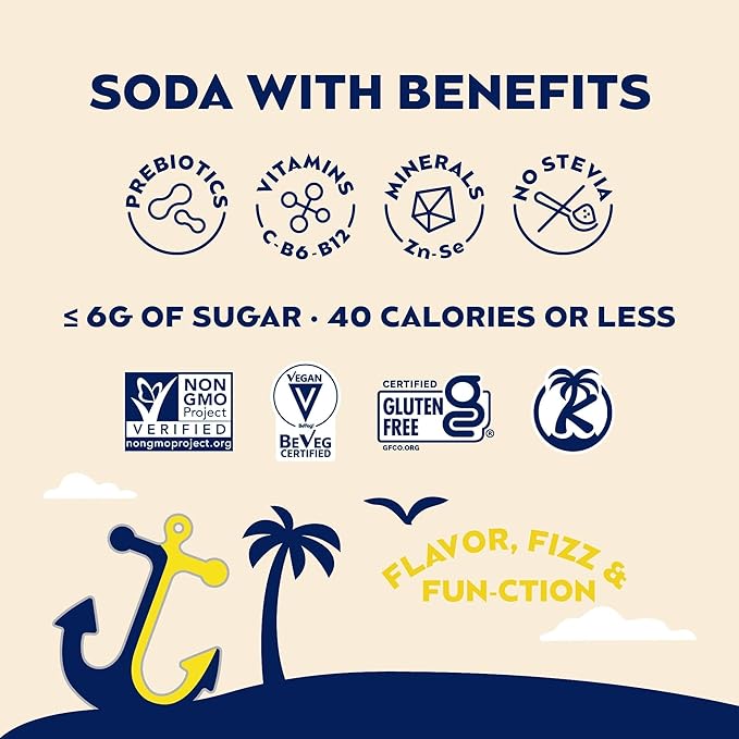 SunSip Prebiotic Soda by Health-Ade Better-for-You Soda Swap Beverage with Vitamins &amp Minerals Naturally Sweetened with 4g of Sugar Cream Soda 11.5 oz (12 Pack)