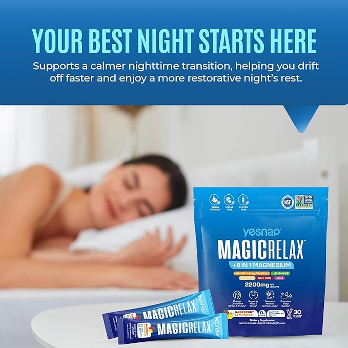 MAGICRELAX Calming Sparking Mix 8-in-1 Magnesium KSM-66 Ashwagandha Saffron Vitamin D3 GABA L-Theanine Supports Healthy Cortisol LevelsMood and Sleep No Sugar Non GMO Raspberry Lemonade Flavor