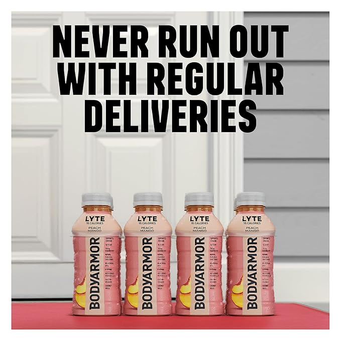 BODYARMOR LYTE Peach Mango Electrolyte Drink 35 Calories 28 Fl Oz Bottles (15 Pack) Coconut Water Sports Drink Natural Flavor &amp B Vitamins