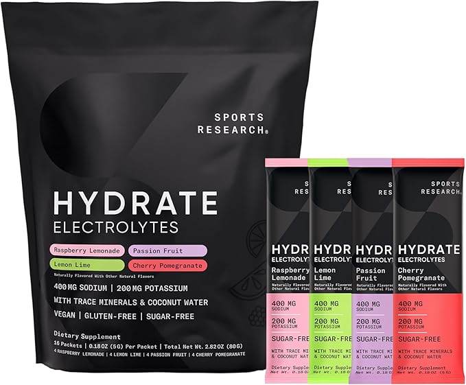 Sports Research Organic Collagen Peptides (Unflavored - 30 Servings) Hydrate Electrolytes Powder Packets (Variety Pack - 16 Servings) and Whey Protein Isolate (Vanilla Flavor - 26 Servings)