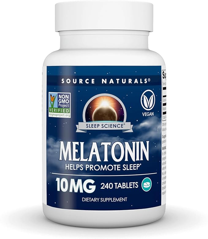 Source Naturals Sleep Science Melatonin Non-GMO Validated - Helps Promote Sleep* - 10 mg - 240 Vegan Tablets