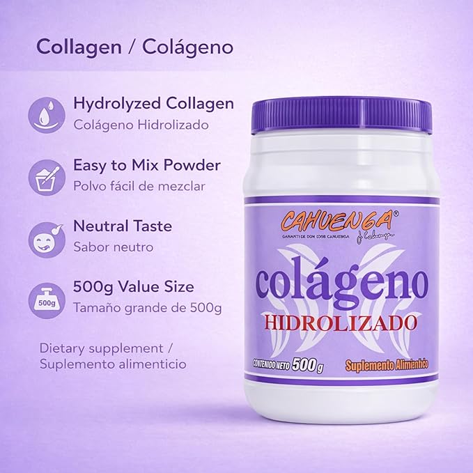 CAHUENGA Hydrolyzed Collagen Powder 500g - Unflavored Protein for Hair Skin Nails &amp Joints – Keto &amp Gluten-Free - Colageno Hidrolizado (Hydrolyzed Collagen) 500g