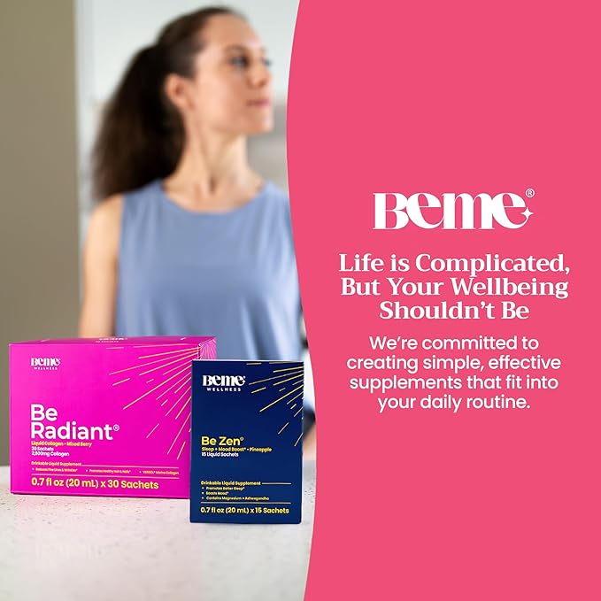 BeMe BeRadiant Berry &amp BeZen Bundle - Liquid Collagen &amp Magnesium Glycinate L-Theanine Supplements