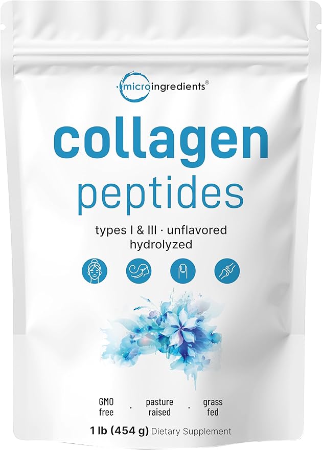 Micro Ingredients Bovine Collagen Peptides Powder 1lb | Type I &amp III + Natural Protein | Grass-Fed Bovine Source | Unflavored | Paleo Non-GMO