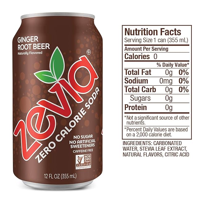 Zevia Zero Calorie Soda Variety Pack Ginger Root Beer &amp Energy Drink (36 Cans)