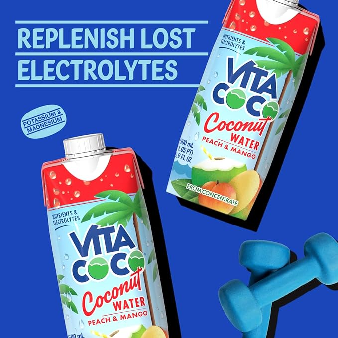 Vita Coco Coconut Water Peach &amp Mango - Naturally Hydrating Electrolyte Drink - Smart Alternative to Coffee Soda and Sports Drinks - Gluten Free - 16.9 Fl Oz (Pack of 12)