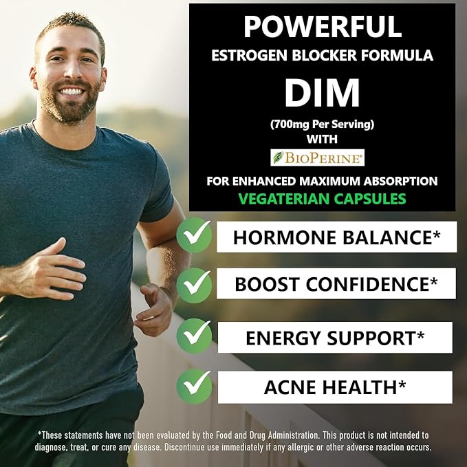 Pride Nutrition E-Block DIM Supplement 700MG Extra Strength Estrogen Blocker | Hormone Balance for Men and Women | M e n o p a u s e Acne Hot Flashes Relief PCT &amp P r o s t a t e Support 60 Ct.