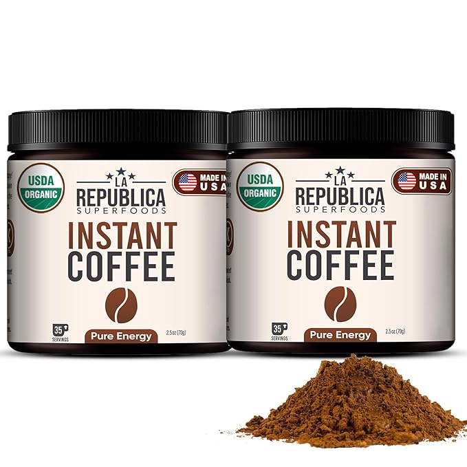 La Republica organic Instant Coffee 2 Pack (35 Servings) Medium Roast Toasted Caramel Notes fair Trade Arabica USA Made (70 Servings)