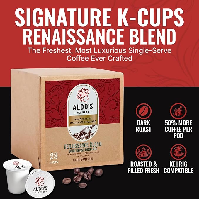 Renaissance Blend Dark Roast Single-Serve Coffee Pods – Organic Arabica Coffee 28 Single-Serve Pods Handcrafted Small-Batch Flavor